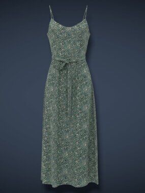 HVN Cream 100% Silk Leaf Print Midi Slip Dress‎ 8